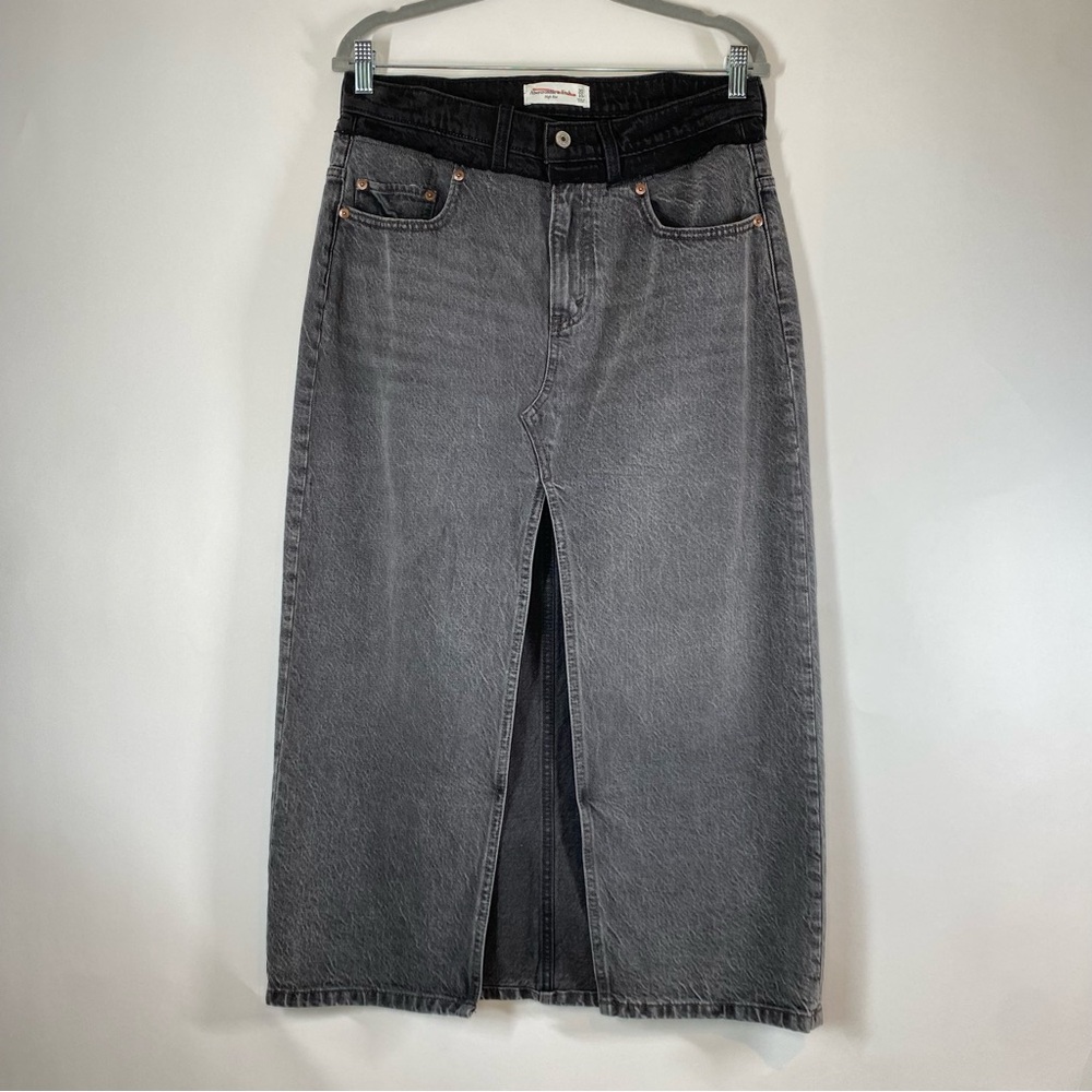 Abercrombie & Fitch Womens Front Slit Gray Denim Midi Skirt Size 30 Whimsigoth